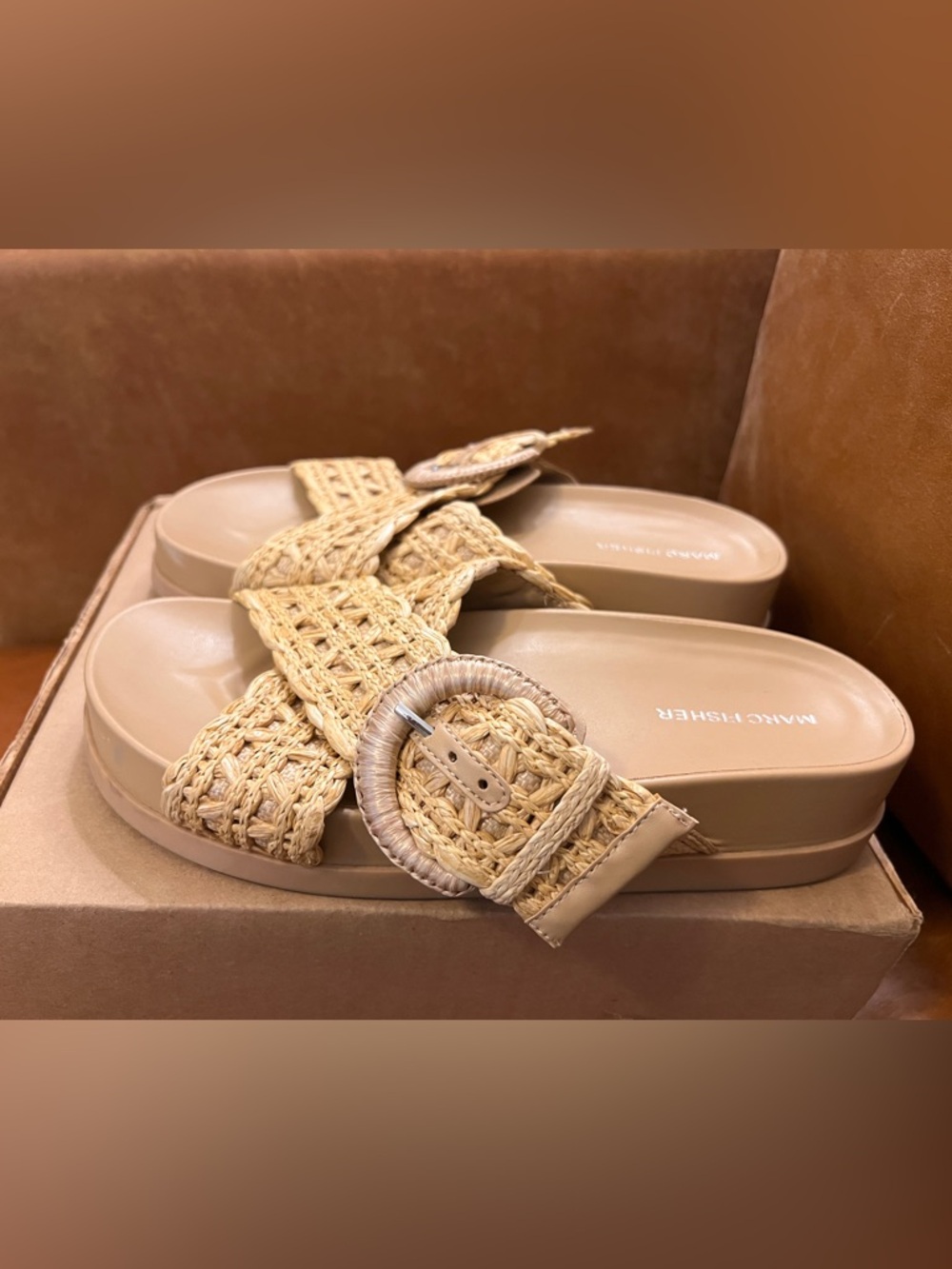Marc Fisher Woven Buckle Slide Sandal in Natural Beige - Women - Picture 3 of 7